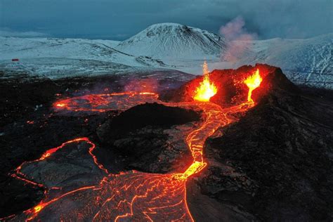 Volcanic Eruption In Icelands Glowing Lava Fountains Seen From Space