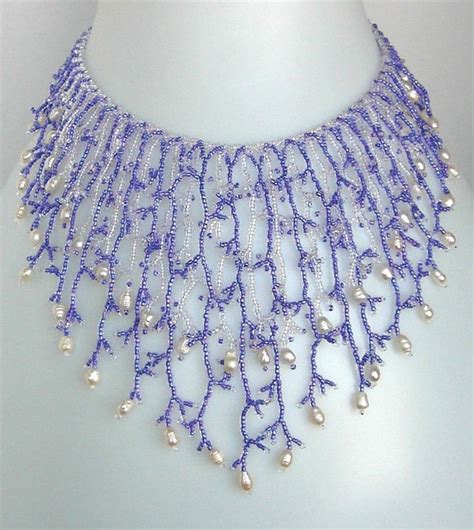 Pattern Seed Beaded Necklace Netting Stitch Tutorial Etsy Seed Bead