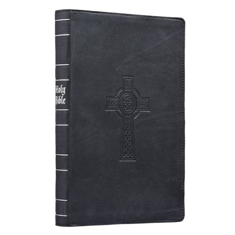 Black Premium Leather Large Print Thinline Bible With Thumb Index Kj