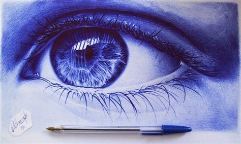 Realistic Ballpoint Pen Drawings Caneta Bic Blue Eye Ballpoint