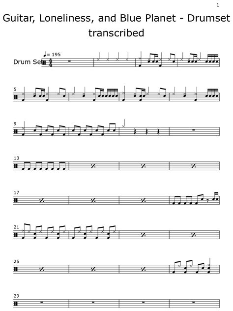 Guitar Loneliness And Blue Planet Drumset Transcribed Sheet Music
