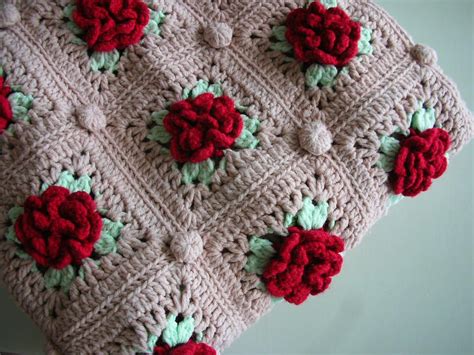 Crochet Rose Blanket Raised Red Roses Throw Afghan Twin Size Etsy