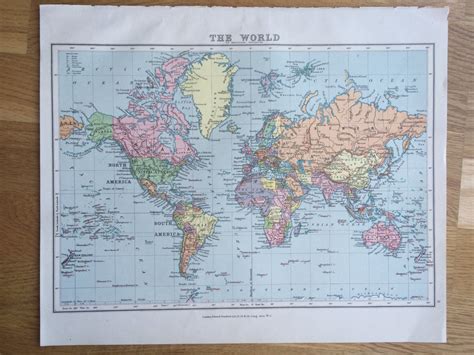 1920 Original Vintage World Map 12 X 145 Inches Historical Wall