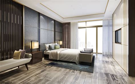 3d Rendering Luxury Classic Modern Bedroom Suite In Hotel Stock