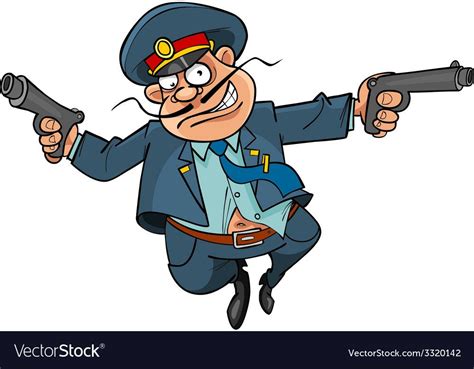 Funny Cartoon Policeman With Guns Running Download A Free Preview Or