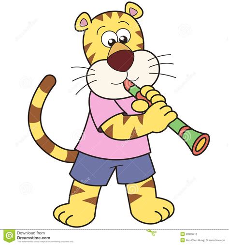 Cartoon Tiger Playing A Clarinet Royalty Free Stock Image