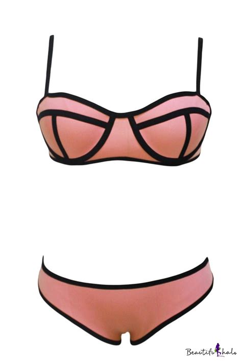 Pink Strap Adjustable Straps Low Rise Underwire Bikini Set