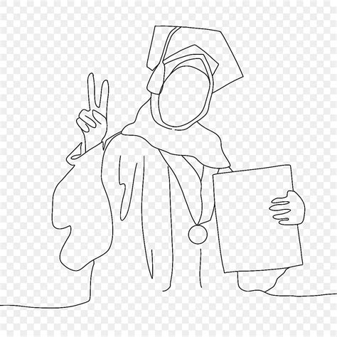 Hijab Woman Graduation Line Art Drawing Illustration Wing Drawing