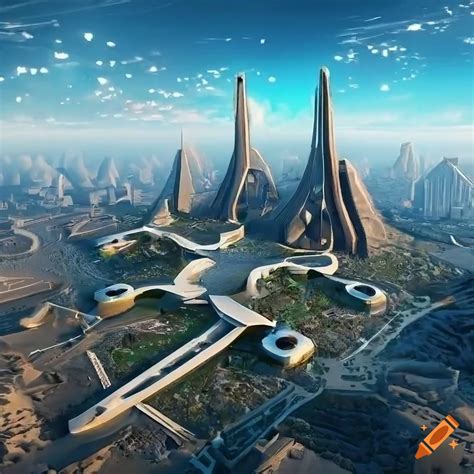 Aerial View Of Futuristic City With African Inspired Architecture