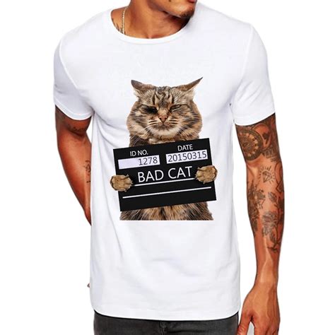 Teeheart Mens Bad Cat Women Dept Print T Shirt Cool Cat T Shirt Men Summer White T Shirt