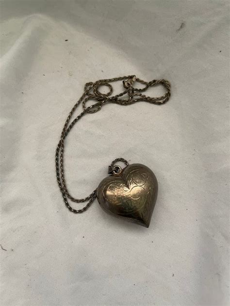 Big Vintage Puffy Heart Charm Pendant Sterling Silver Gem