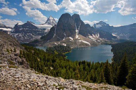 Mount Assiniboine And Cerulean Lake Stock Photo Image Of British