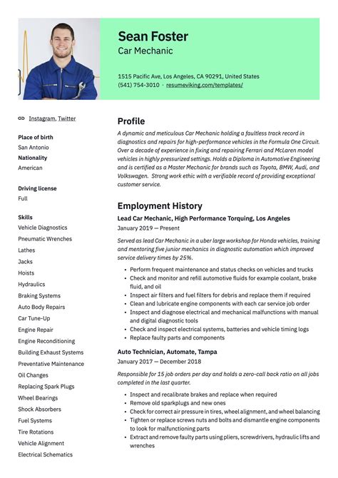 Microsoft word offers free resume templates, but there are also a lot of great . Automobile Mechanic Cv Maker / Diesel Mechanic Resume ...