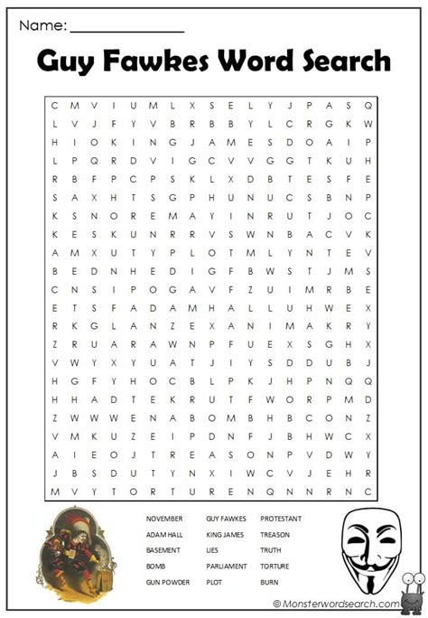Guy Fawkes Word Search Monster Word Search