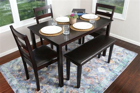 The rectangle dining table features a trestle style base, perfecting the rustic, farmhouse style. 5pc ESPRESSO Dining Table Set Dinette Chairs Bench kitchen ...