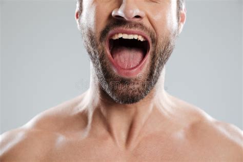 Cropped Image Of Excited Mans Half Face With Naked Shoulders Stock Image Image Of Isolated