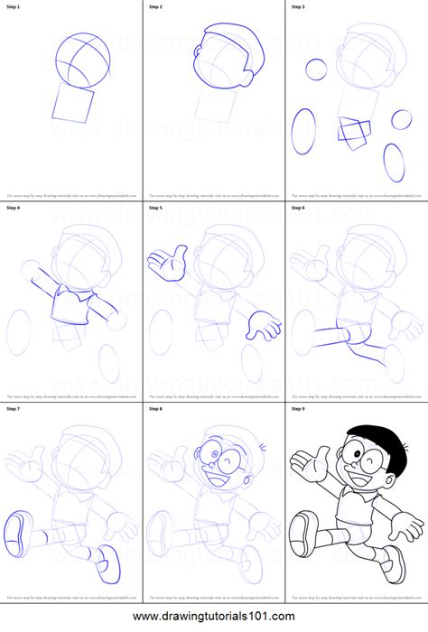 How To Draw Nobita From Doraemon Printable Step By Step Drawing Sheet