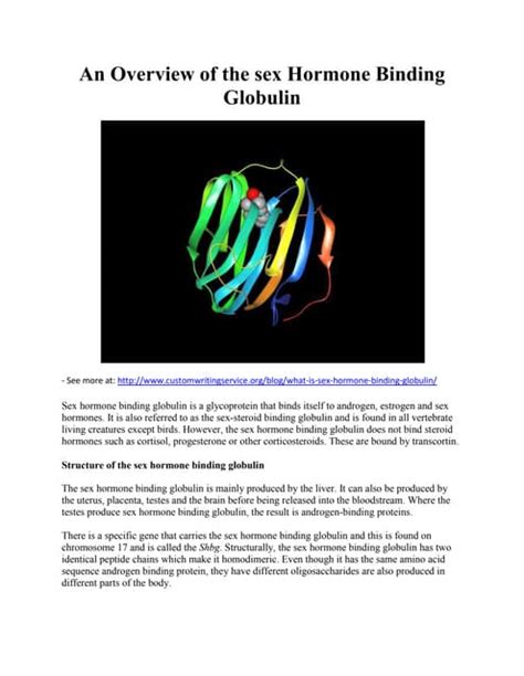 An Overview Of The Sex Hormone Binding Globulin Pdf