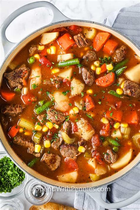 Vegetable Beef Soup Loaded With Fresh Veggies Spend With Pennies