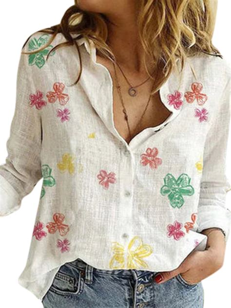 Lallc Womens Long Sleeve Button Down Shirts Floral Tie Dye Casual Blouse Loose Tops Walmart