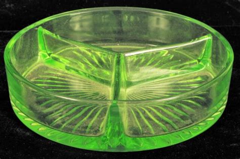 antique green vaseline depression uranium glass coin dish triple split bowl keys ebay