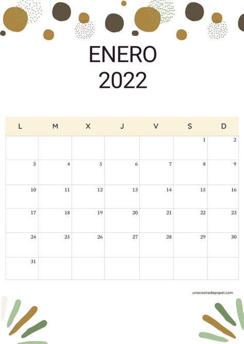 Calendario Enero 2022 Para Imprimir Gratis ️ Una Casita De Papel