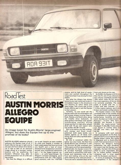 Austin Allegro Equipe Road Test 1979 Flickr