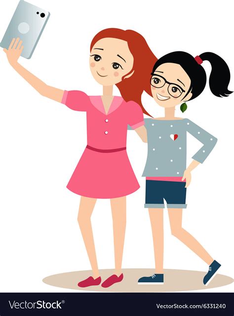 girls taking selfie with tablet royalty free vector image