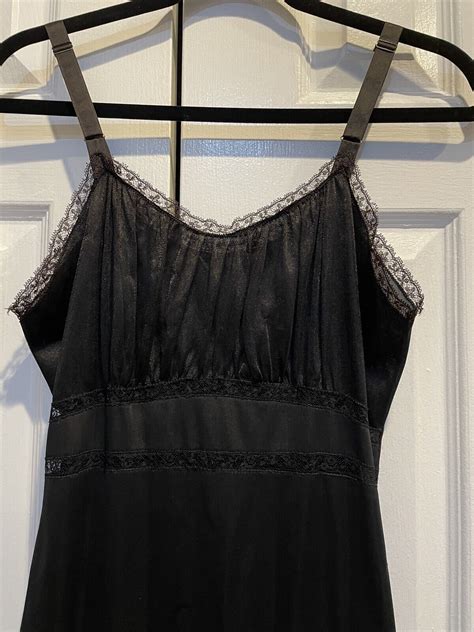 Vintage Seamprufe Black Nylon Nightgown Slip Linger Gem