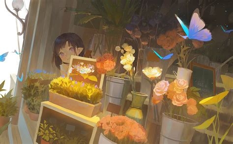 Flower Shop Original Anime Art Fantasy Pretty Drawings Art Drawings