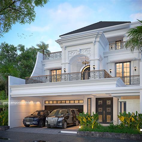 Desain Tampak Depan 2 Rumah Klasik 3 Lantai Bapak YSF Di Jakarta
