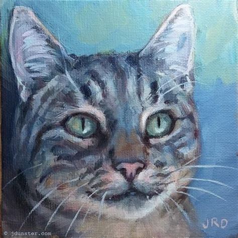 Daily Paintworks Tabby In Blues Original Fine Art For Sale J