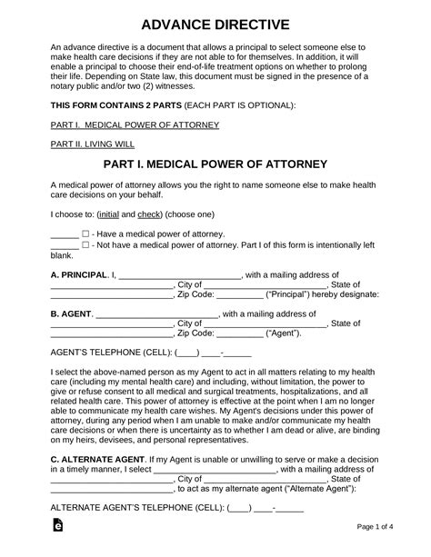 Free Advance Directive Form Health Care Directive Pdf Word Eforms