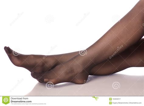Female Legs Black Stockings Tights Stock Image Image Of Barefoot