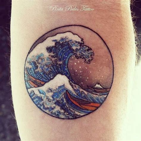 15 Powerful Hokusai Wave Tattoos Waves Tattoo Circle Tattoo Design