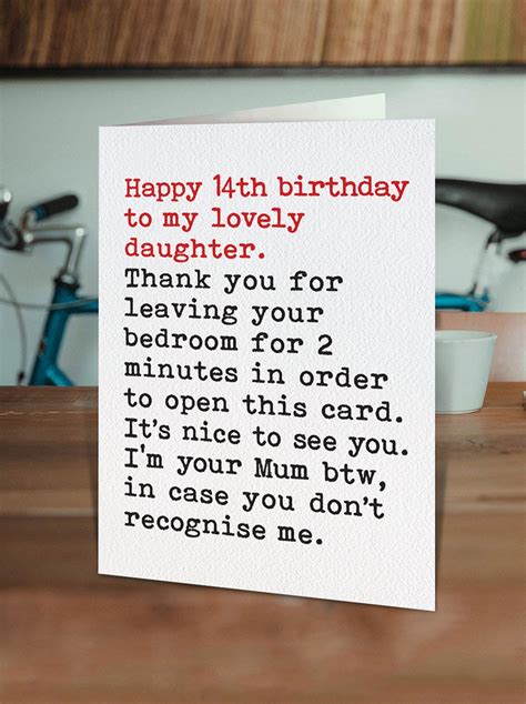 Funny 14th Birthday Card For Daughter From Single Parent Mum Etsy