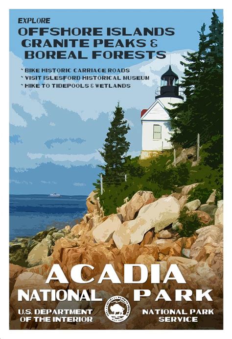Acadia National Park Poster Wpa Travel Posters National Park Posters