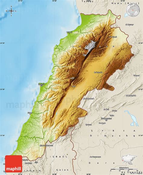 Physical Map Of Lebanon Shaded Relief Outside