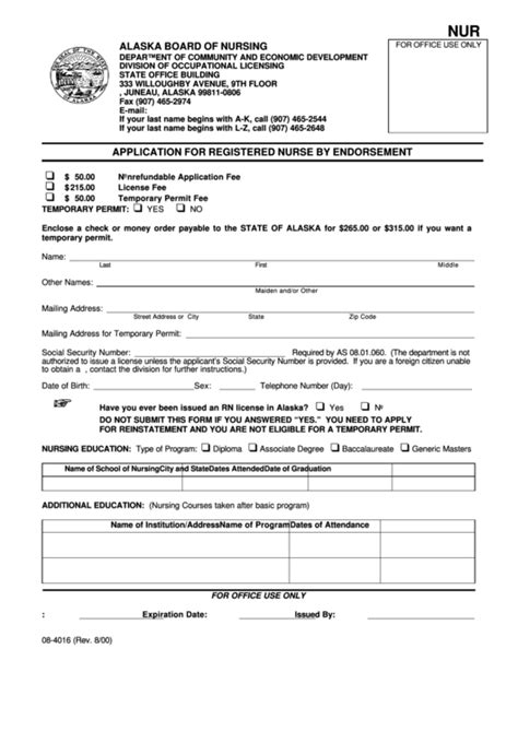 Form 08 4016 Application For Registered Nurse By Endorsement 2000