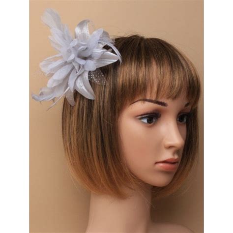 Silver Grey Flower Fascinator Comb With Feather Tendrils