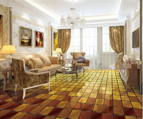 3d flooring Golden color 3d checkered floor waterproof ...