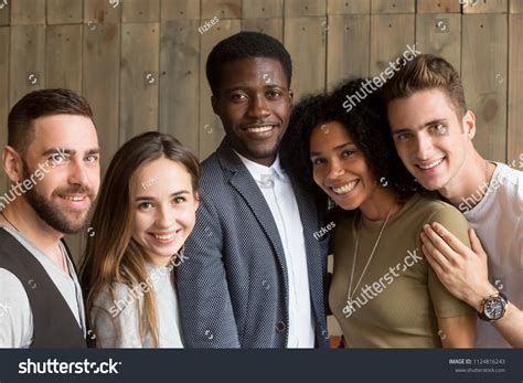 Portrait Happy Multiracial People Smiling Camera Stock Photo 1124816243