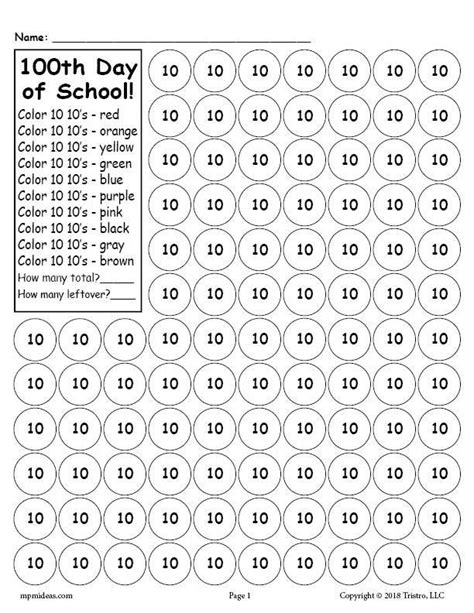 Printable 100th Day Of School Do A Dot Worksheet 100 Days Of School