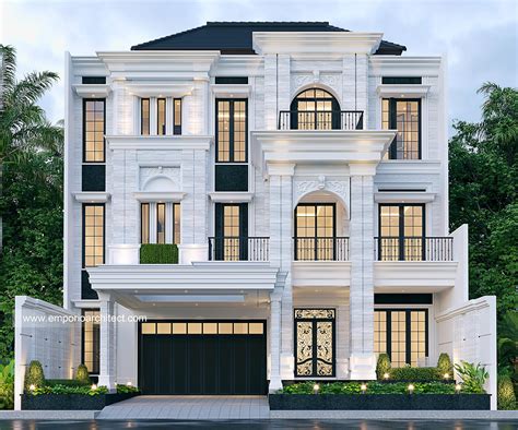 Desain Tampak Depan 3 Rumah Klasik 3 Lantai Bapak AE Di PIK Banten