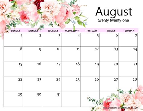 Free Printable August 2021 Calendar 12 Awesome Designs