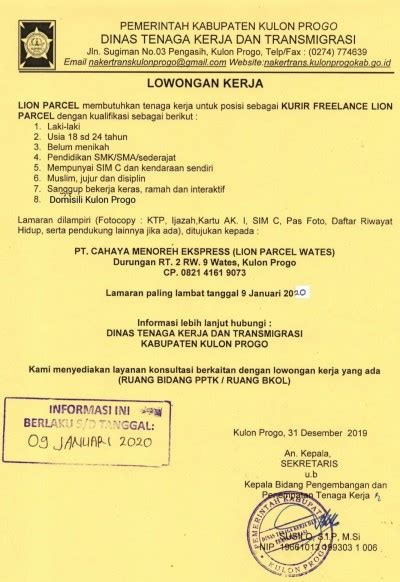 Updated on may 03, 2021. DISNAKERTRANS - Lowongan Kerja Kurir Freelance di Lion ...