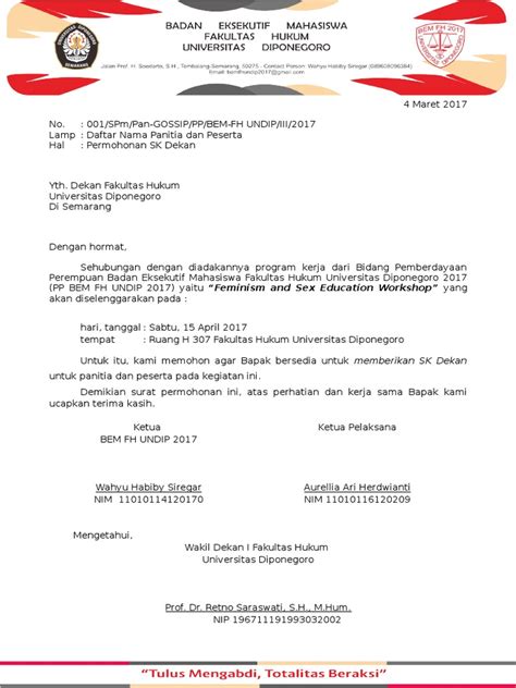 Surat permohonan sk pengurus komisariat ppni. Contoh Surat Permohonan Sk Dekan
