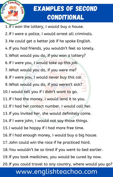 20 Examples Of Second Conditional Sentences Englishteachoo