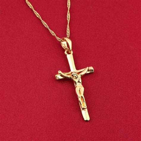 Jesus Cross Pendant Necklace Fashion Christian Crucifix 24k Jewelry For