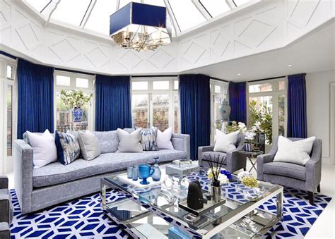 Beautiful Blue And White Transitional Living Room Décor With White Sofa